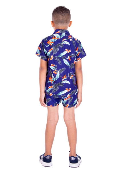 Kids' Dark Ocean Blue Floral Print Set