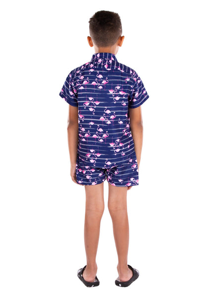 Kids' Navy Flamingo Print Set