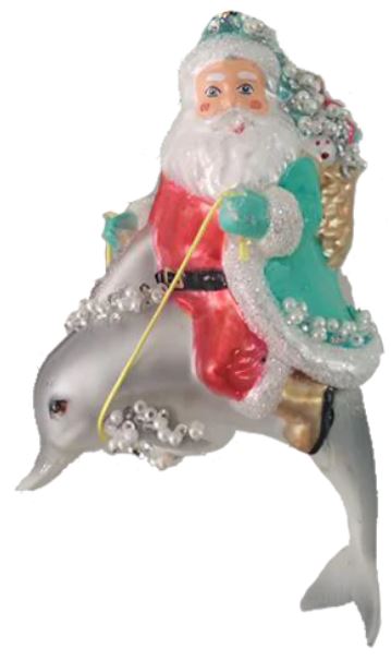 Santa and Dolphin Glass Christmas Ornament HZZ114