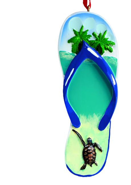 Sea Turtle Flip Flop Personalized Christmas Ornament