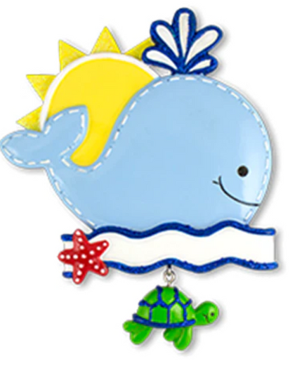 Whale with Sun & Turtle Personalized Christmas Ornament NT163