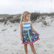 Kids Pink & Blue Wide Stripe Floral Ruffle Easter Dress