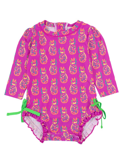 Neon Violet Pineapples Long Sleeve One Piece Rash Guard