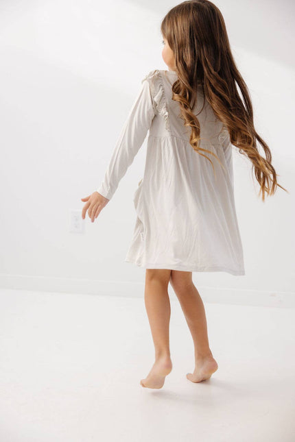 Bamboo Ruffle Pocket Dress- Creamy Stone