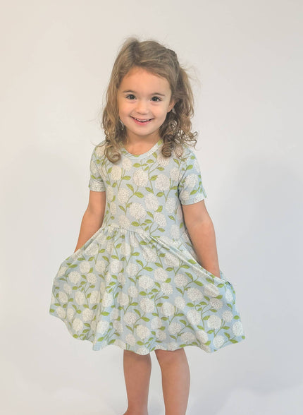 Hydrangeas Bamboo Short Sleeve Pocket Dress