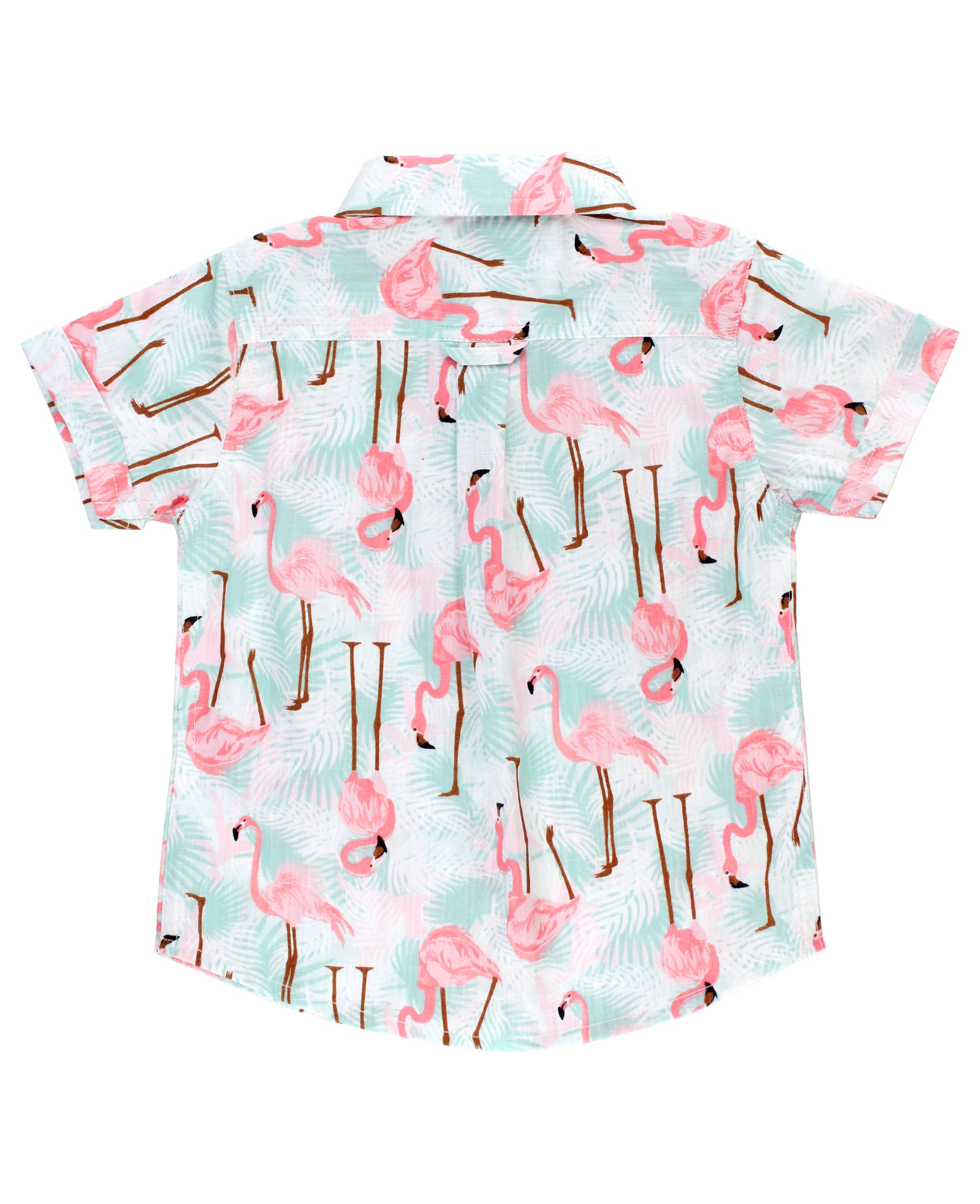 Vibrant Flamingo Short Sleeve Button Down Shirt