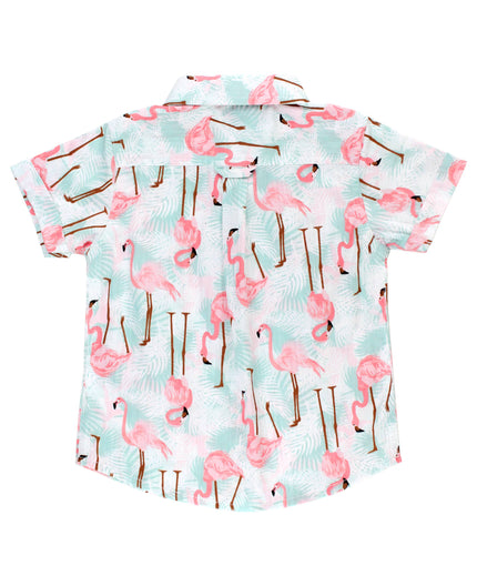 Vibrant Flamingo Short Sleeve Button Down Shirt