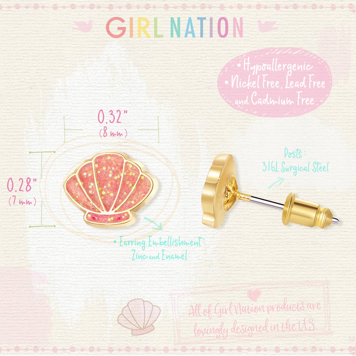 Shell-abrate Cutie Children's Stud Earrings
