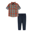 Boys Baby Rust Plaid Two-Faced Buttondown Set