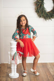 Kids Red & Green Christmas Holiday Sparkle Tulle Dress