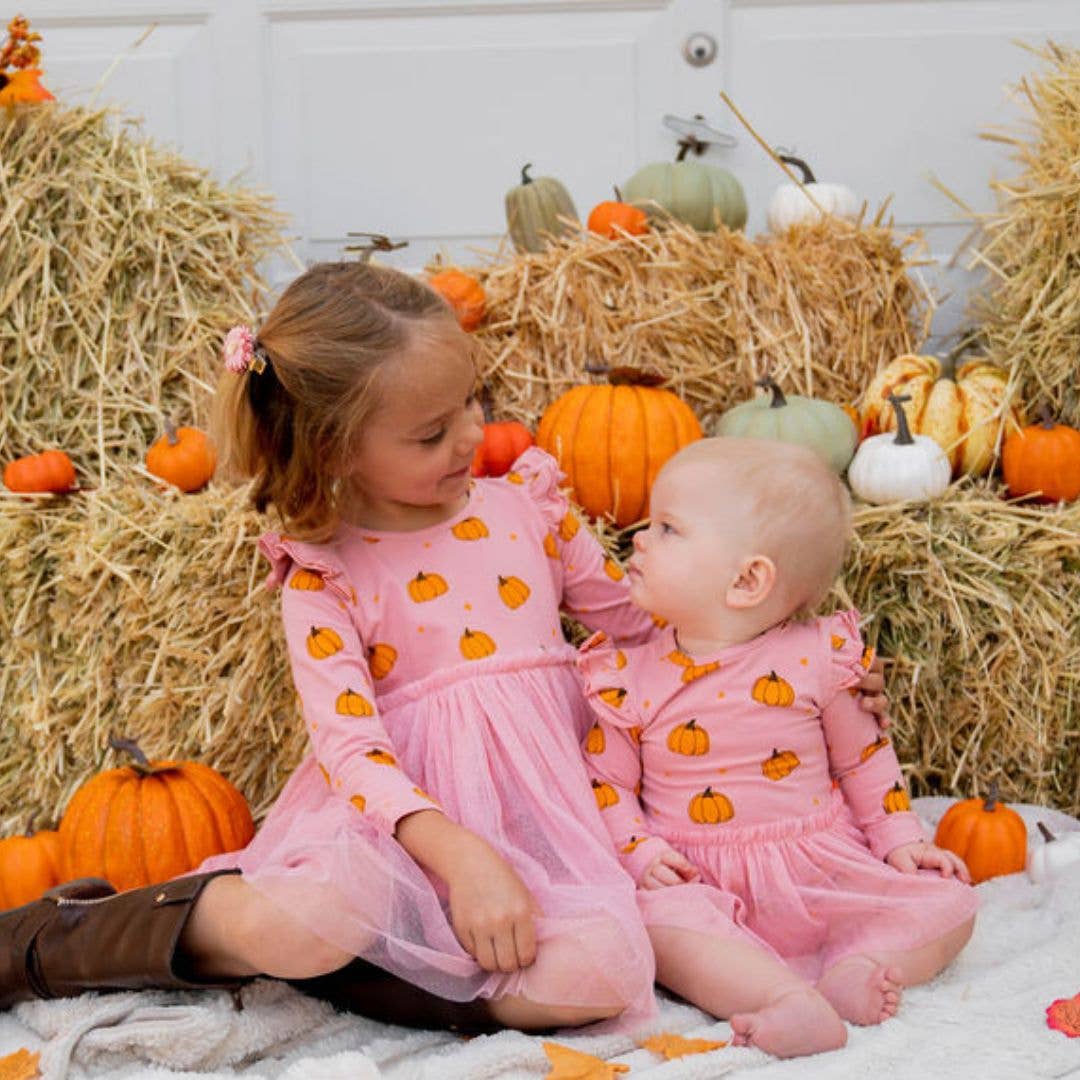 Pumpkin Blush Long Sleeve Tutu Bodysuit - Fall Baby Bodysuit