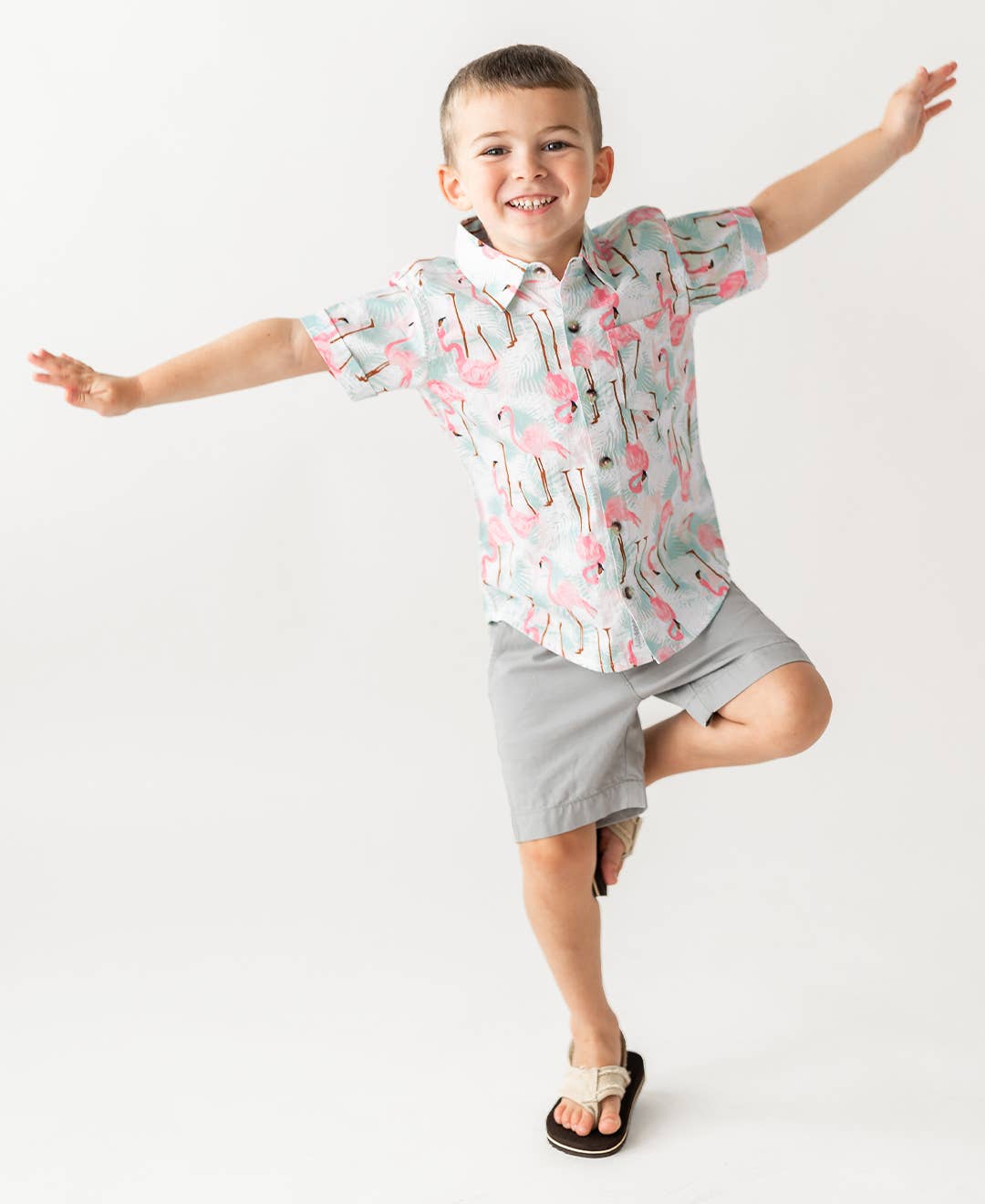 Vibrant Flamingo Short Sleeve Button Down Shirt