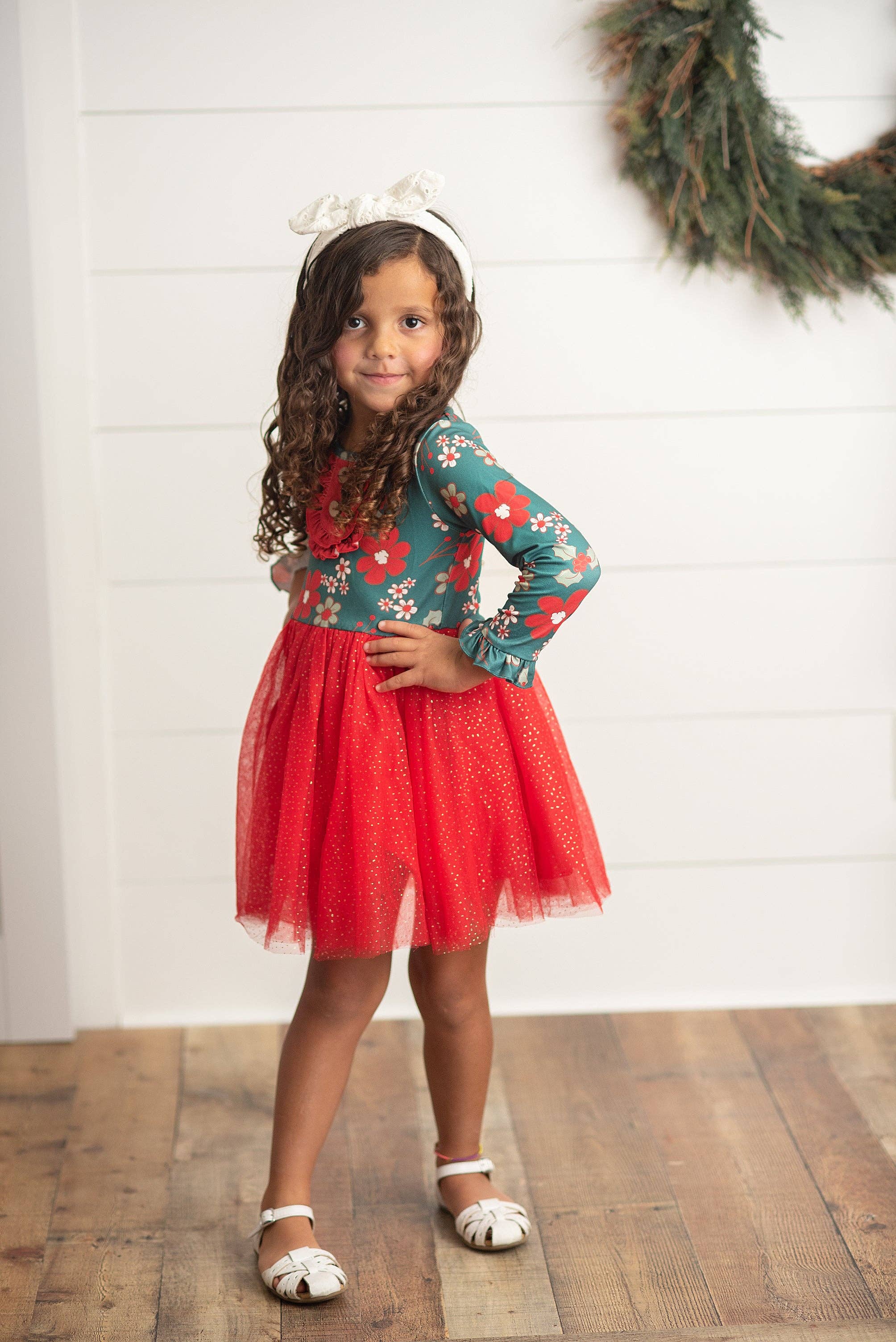 Kids Red & Green Christmas Holiday Sparkle Tulle Dress