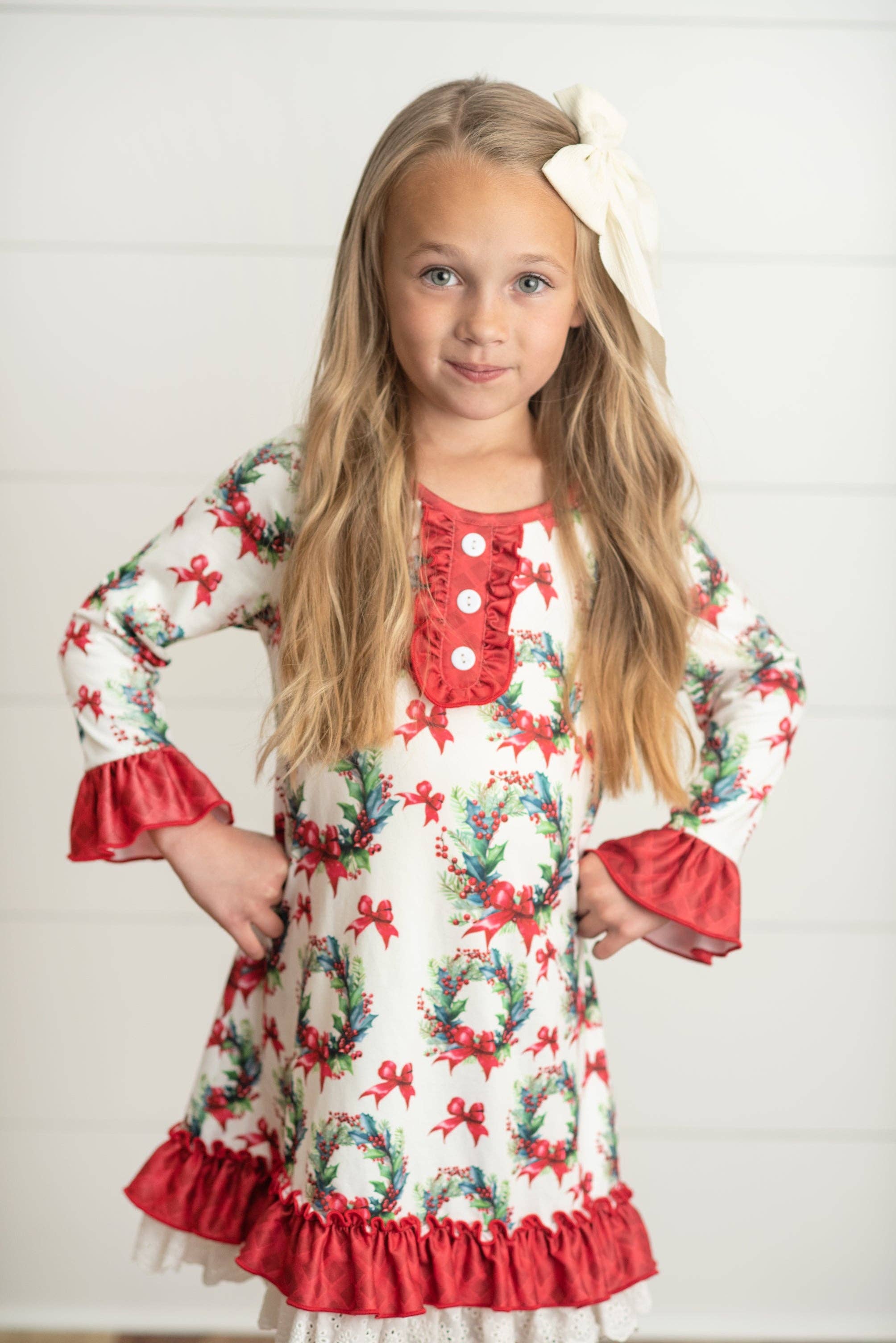 Kids Vintage Christmas Wreath & Lace Lounge Play Gown