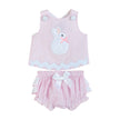 Pink Striped Seersucker Fuzzy Bunny Top and Bloomer Set