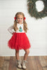 Kids Red & White Dot Pom Pom Christmas Tree Tulle Dress