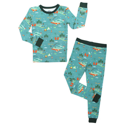 Lake Life Jump in the Lake Bamboo Kids Pajamas Sleepwear Set