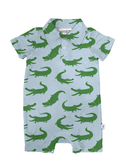 Blue Alligators Bamboo SS Polo Romper