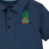 Boys Navy Pineapple Polo Shirt and Beige Shorts Set