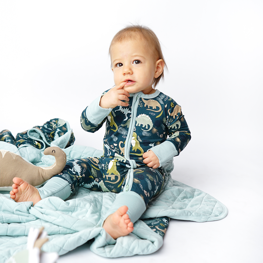 Prehistoric Dinosaur Bamboo Convertible Footed Baby Pajamas