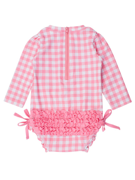 Bubblegum Gingham Long Sleeve One Piece Rash Guard