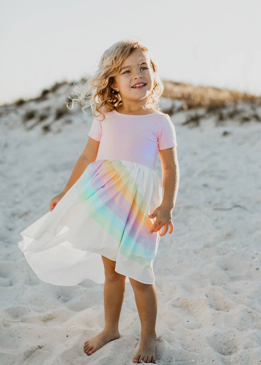 Kids Light Pink Pastel Rainbow Hi Lo Spring Easter Dress