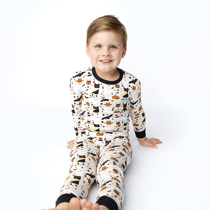 Spooky Cute Halloween Beige Bamboo LS Kids Pajama Set