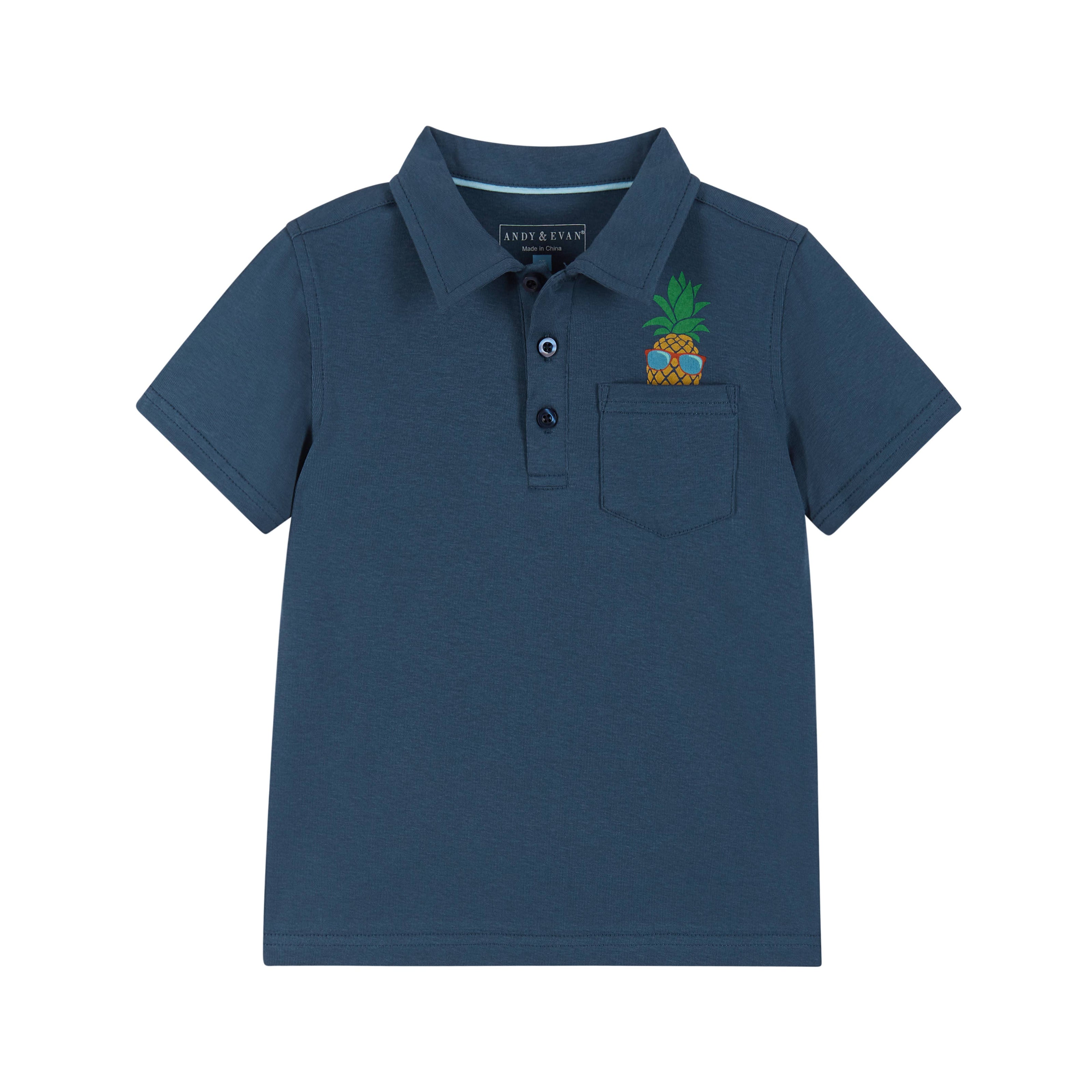 Boys Navy Pineapple Polo Shirt and Beige Shorts Set