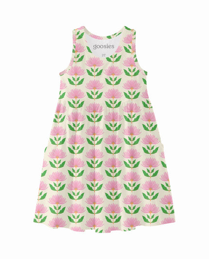 Pink Block Bamboo Flowers Sleeveless Pocket Dress