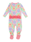 Rainbow Kaleidoscope Hearts Bamboo Viscose Footed Ruffle One Piece Pajama