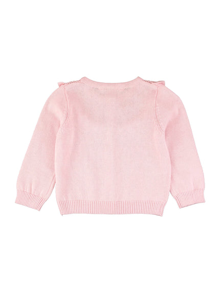 Girls Pink Sweater Knit Ruffle Trim Cardigan
