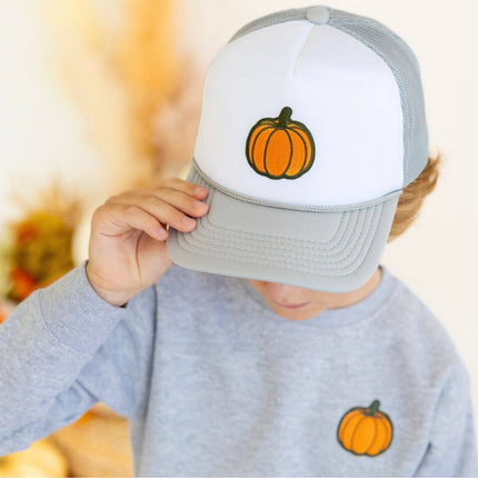 Pumpkin Patch Trucker Hat - Gray/White - Kids Fall