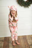 Kids Pink Santa Lounge Zip Hoodie Onesie with Critter Ears