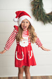 Kids Striped Santa Ruffle Pocket Pinafore Christmas Set