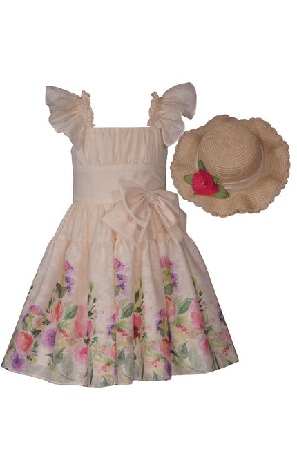 Floral Peasant Sleeve Dress with Hat