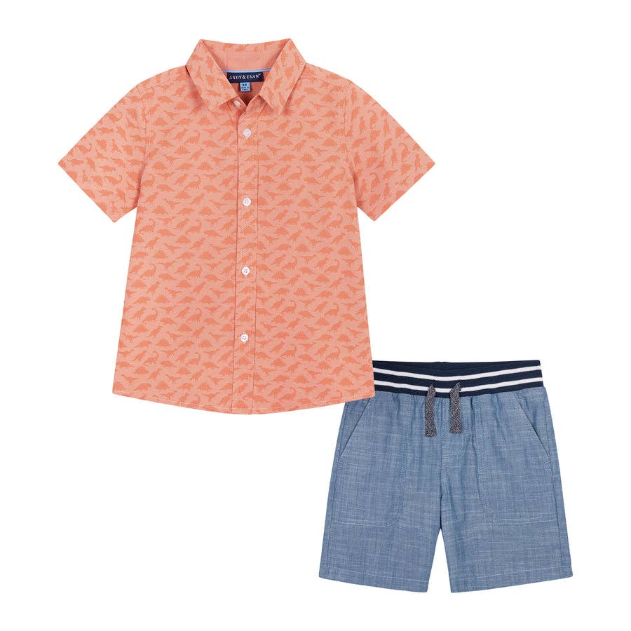 Short Sleeve Buttondown Set - Faded Orange