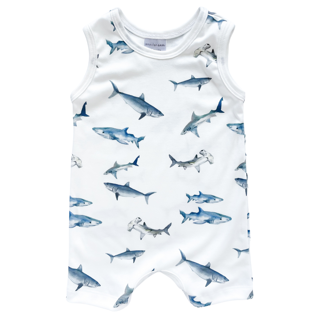 Organic Tank Romper - Sharks