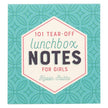 Share a nutritious snack and a simple truth from God's Word when you include a note from the encouraging 101 Lunchbox Notes For Girls in your daughter or granddaughter's lunchbox.  This bright teal notepad displays the title in a fun design within a creamy white hexagon outlined in pink. 101 Tear-Off Lunchbox Notes for Girls  Colorfully decorated and thoughtfully designed, each note features a motivating phrase, and many feature a corresponding Scripture verse. Your daughter, niece, or grandd