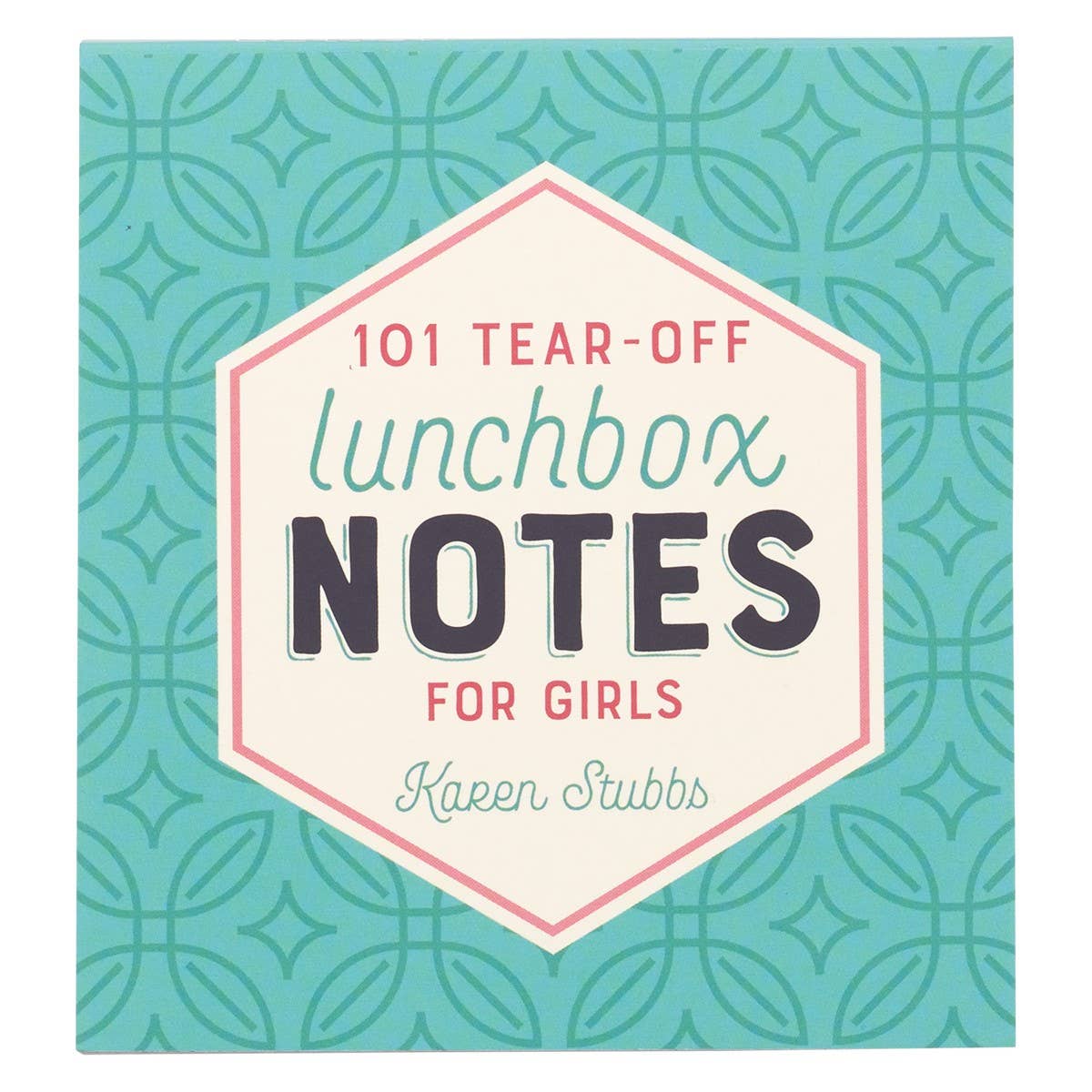 Share a nutritious snack and a simple truth from God's Word when you include a note from the encouraging 101 Lunchbox Notes For Girls in your daughter or granddaughter's lunchbox.  This bright teal notepad displays the title in a fun design within a creamy white hexagon outlined in pink. 101 Tear-Off Lunchbox Notes for Girls  Colorfully decorated and thoughtfully designed, each note features a motivating phrase, and many feature a corresponding Scripture verse. Your daughter, niece, or grandd