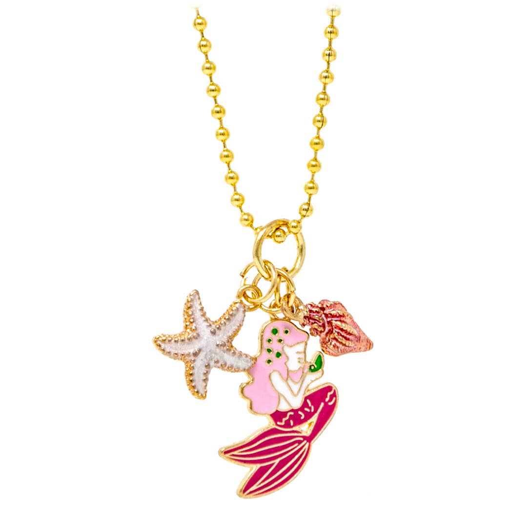 Mermaid, Star & Shell Gold Charm Necklace By ZOMI GEMS