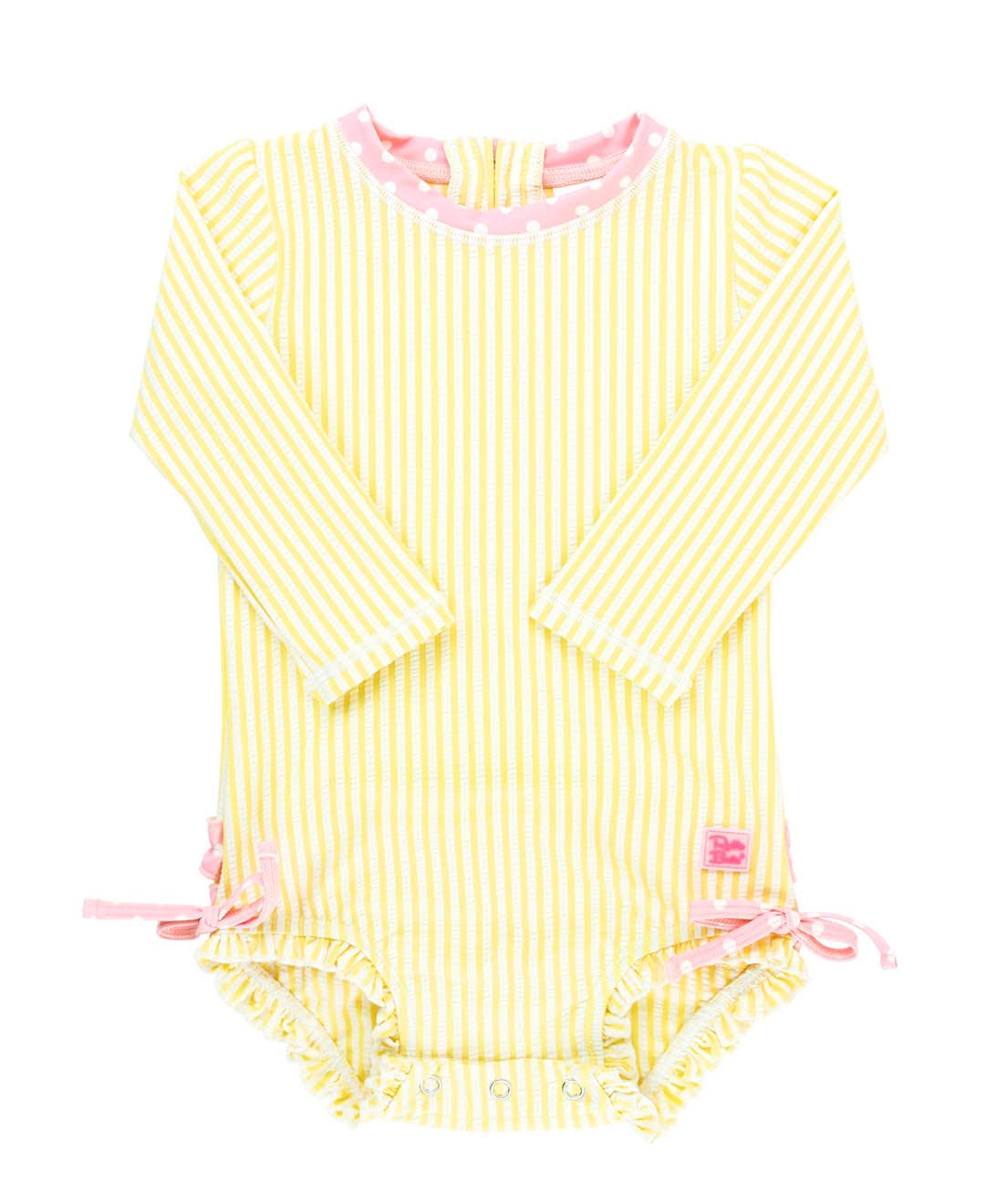 Banana Yellow Seersucker Long Sleeve One Piece Rash Guard