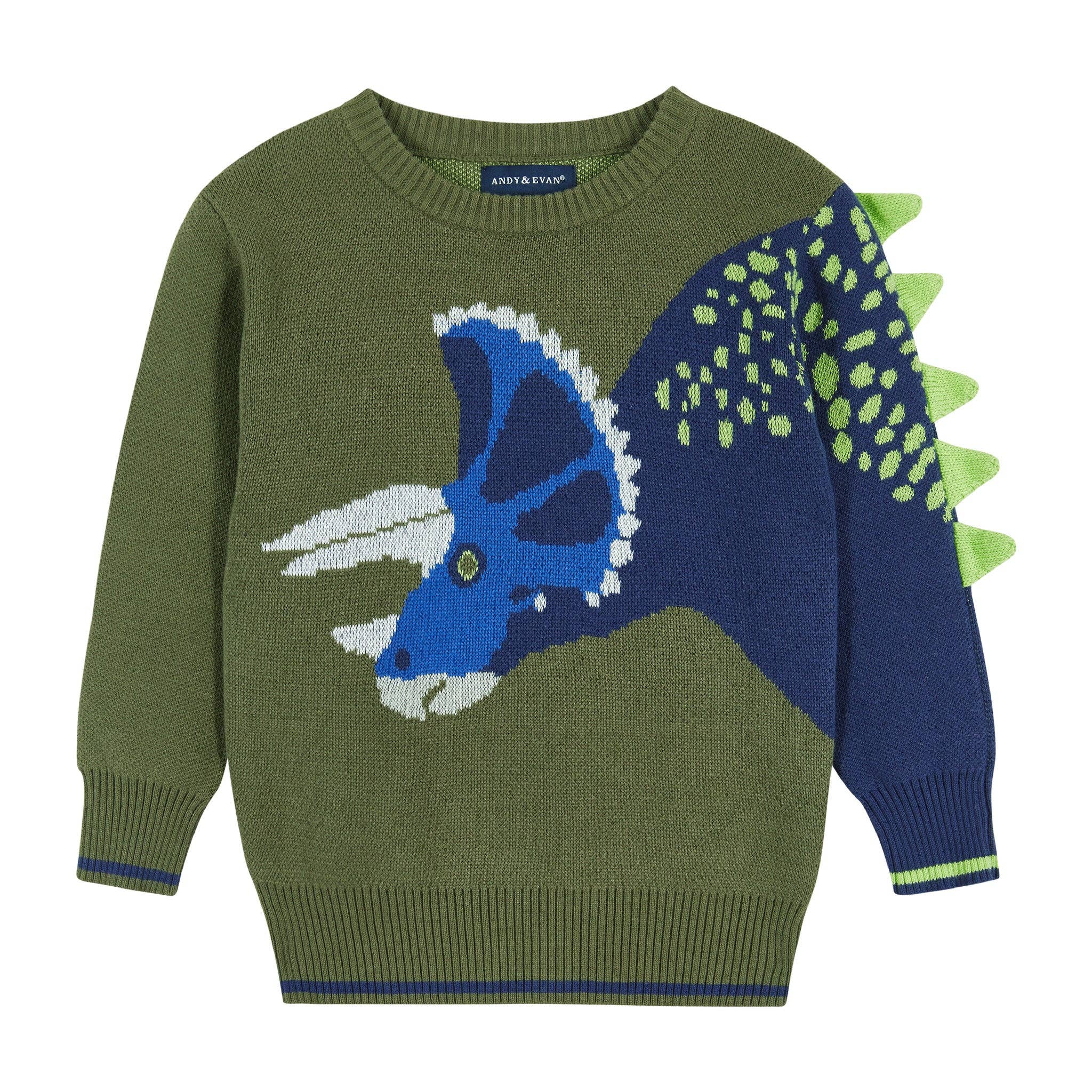 Olive Triceratops Intarsia Sweater | Green