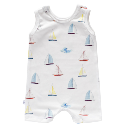 Organic Tank Romper - Sailboats