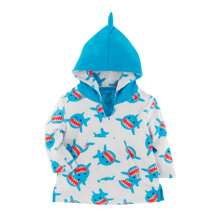 The cover-ups are long-sleeved, offer a roomy hood and front pocket with whimsical designs! With our super soft and absorbent terry cloth fabric, your baby will not only be protected from the sun but will remain snug and warm after swim time! Small - 0-12 months. Large - 12 -24 months.