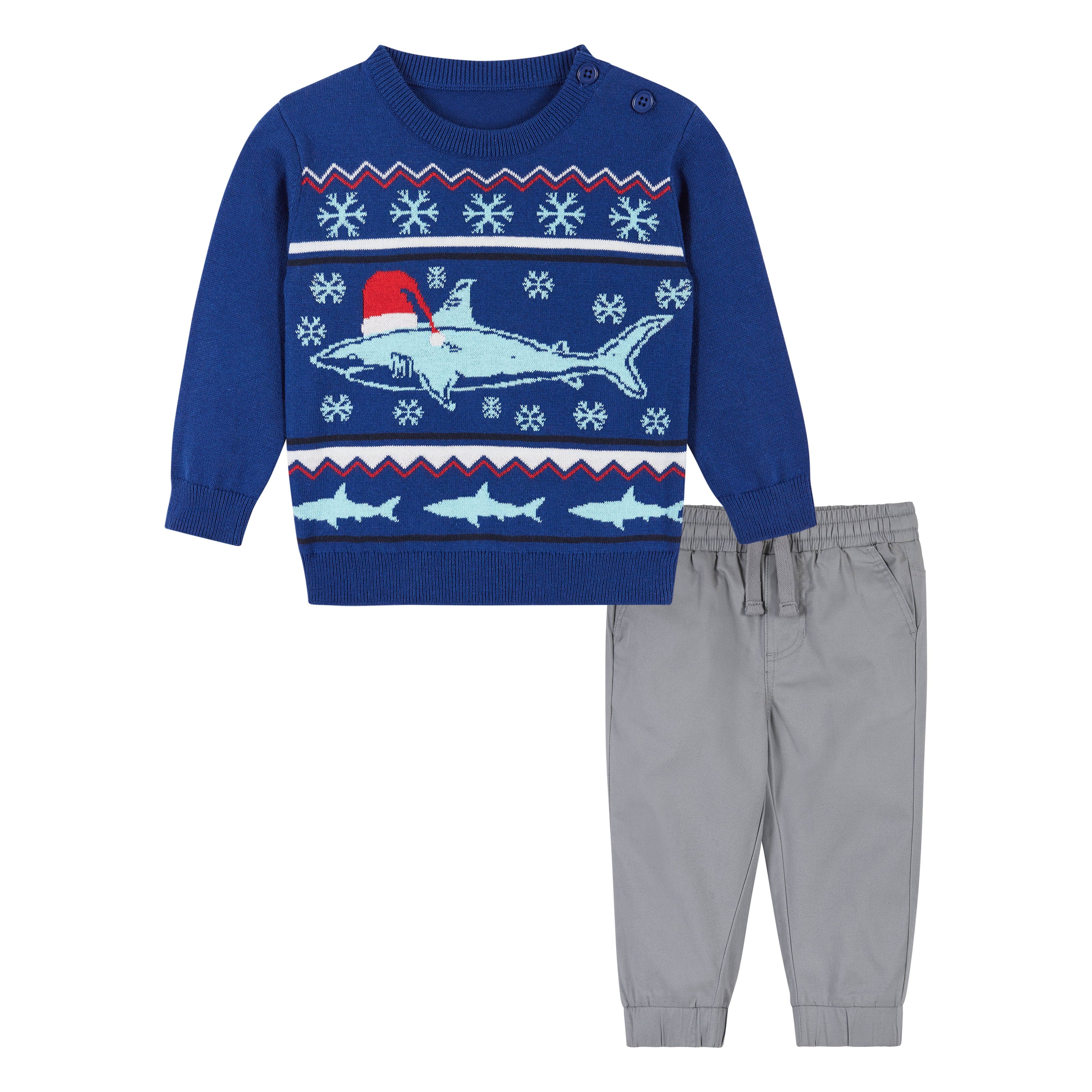 Holiday Sweater W/Joggers Set - Santa Shark Nvy