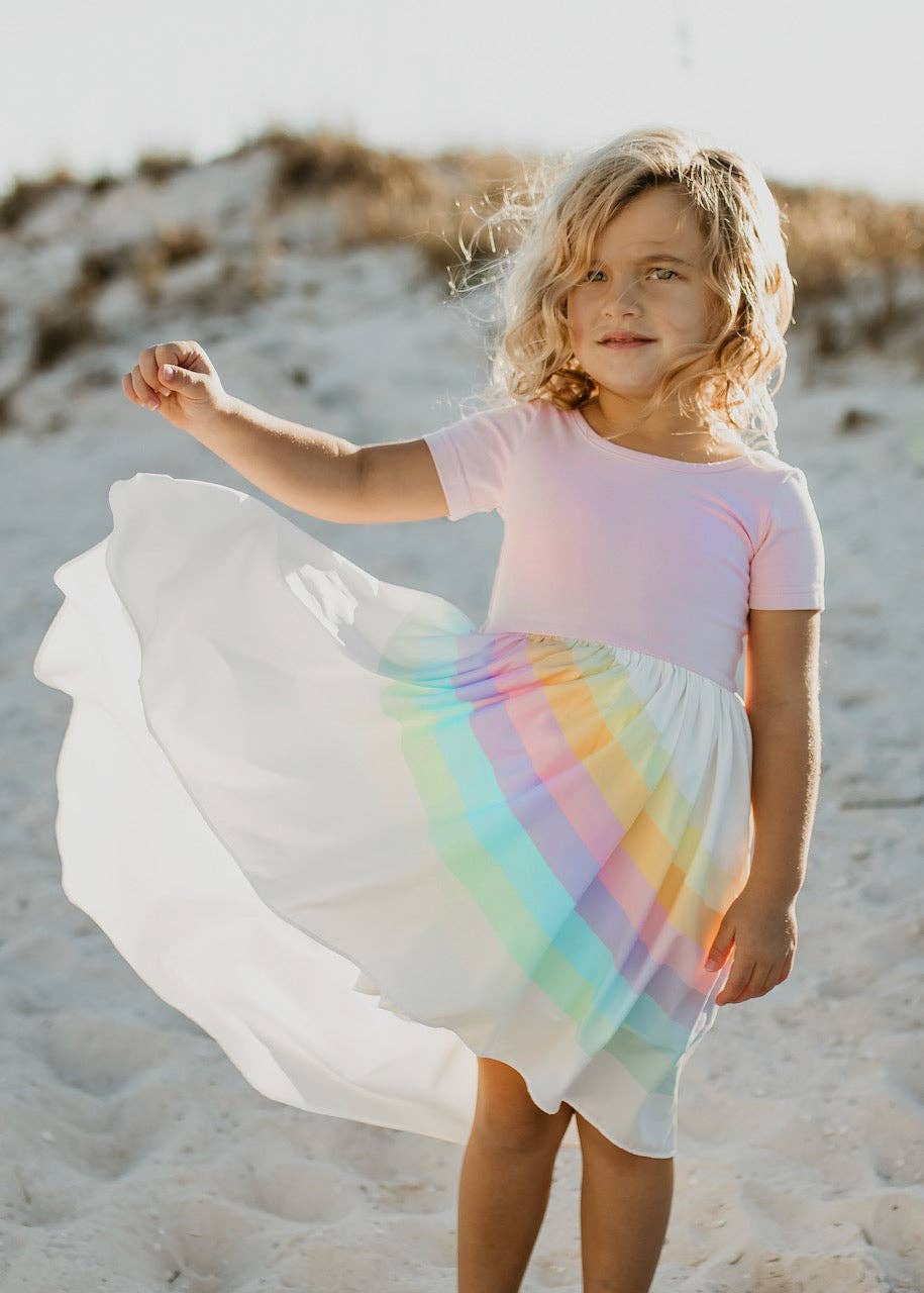 Kids Light Pink Pastel Rainbow Hi Lo Spring Easter Dress